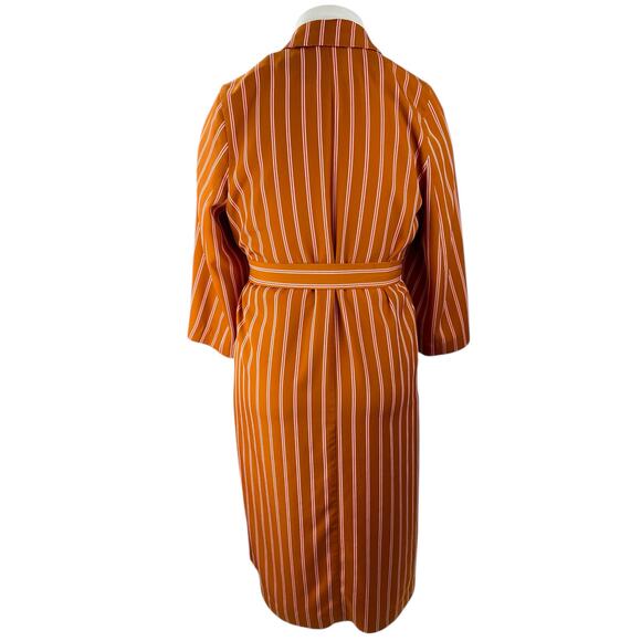 H&M Women's Orange Striped Collared 3/4 Sleeve Midi Kimono Wrap Coat Dress Sz 2 - Picture 2 of 4